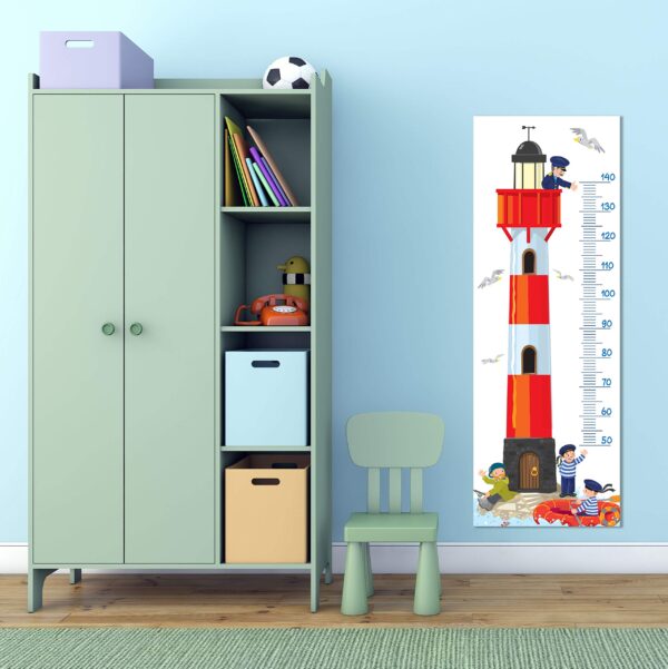 Aprint Decor Children's Height Meter, Printed in PVC 5mm Thickness, 50cm x 140cm with Red and White Lighthouse with Sailors and Fishermen - Image 4