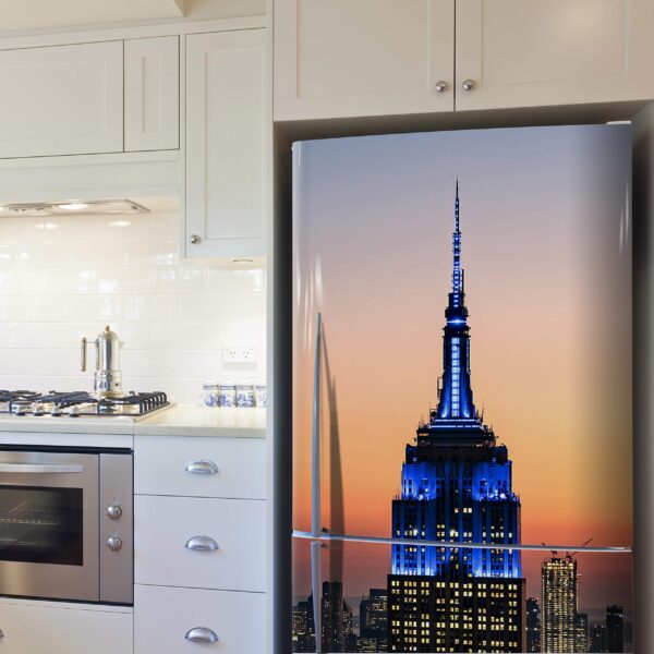Aprint Decor Vinilo Adhesivo Decorativo para Nevera, Especial Libre De Burbujas, Edificio Empire State, Foto De Tarde - Imagen 2
