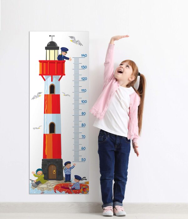 Aprint Decor Children's Height Meter, Printed in PVC 5mm Thickness, 50cm x 140cm with Red and White Lighthouse with Sailors and Fishermen