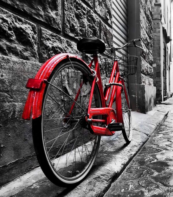 Aprint Decor Vinilo Decorativo para Lavavajillas, Medidas Estandar 67 cm x 76 cm, Bicicleta Roja Vintage Retro en la Calle de Adoquines en el Casco Antiguo - Imagen 4