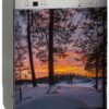 Aprint Decor Vinilo Decorativo para Lavavajillas, Medidas Estandar 67 cm x 76 cm, Hermosa Puesta de Sol de Invierno, Desde Bosque Nevado - Imagen 6