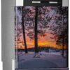 Aprint Decor Vinilo Decorativo para Lavavajillas, Medidas Estandar 67 cm x 76 cm, Hermosa Puesta de Sol de Invierno, Desde Bosque Nevado
