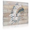 Aprint Decor Cuadro Impreso en PVC Efecto Tablas de Madera, 46,6cm x 40cm, Brave Heart, Free Spirit Bonet de Guerra Indio
