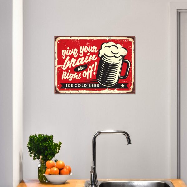 Aprint Decor Cartel Vintage Decorativa en Aluminio o PVC - Give Your Brain The Night Off!. 35cm x 25cm - Imagen 2