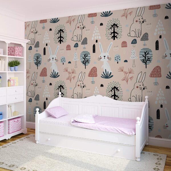 Fotomural Decorativo Infantil con Motivos de Animales del Bosque Conejos Varias Medidas y Materiales (Papel Preencolado, 200 cm x 150 cm)