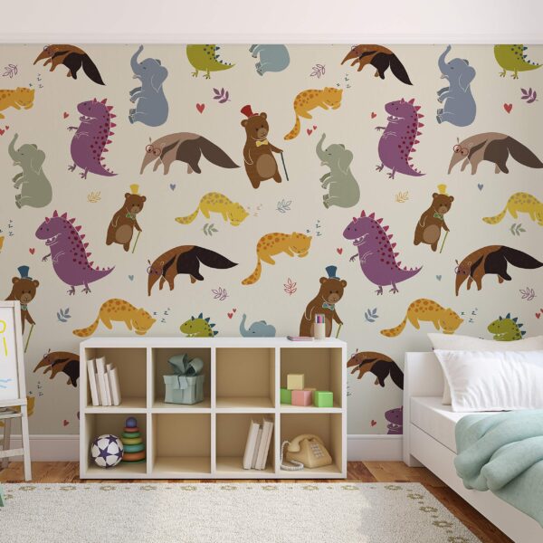 Mur décoratif pour enfants avec des animaux amicaux de différentes tailles et matériaux