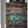 Aprint Decor Vinilo Decorativo para Lavavajillas, Medidas Estandar 67 cm x 76 cm, Viejo Cartel de Ruta 66 Desgastado y Pintado sobre Tablas de Madera Envejecida