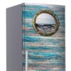 Vinilo Adhesivo Decorativo para Nevera, Especial Libre De Burbujas, Tablas HORIZONTALES DE Madera ENVEJECIDAS EN Verde, con Ventana Nautica - Imagen 4