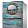 Vinilo Adhesivo Decorativo para Nevera, Especial Libre De Burbujas, Tablas HORIZONTALES DE Madera ENVEJECIDAS EN Verde, con Ventana Nautica - Imagen 3