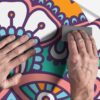 Aprint Decor Vinyle adhésif décoratif pour portes. 83cm x 204cm. Mandala avec des nuances de rose, violet, orange et bleu clair – Image 4