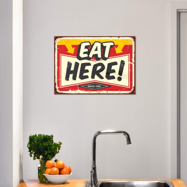 Aprint Decor Placa Cartel Vintage Decorativa en Aluminio o PVC - Eat Here. 35cmx 25cm - Image 2