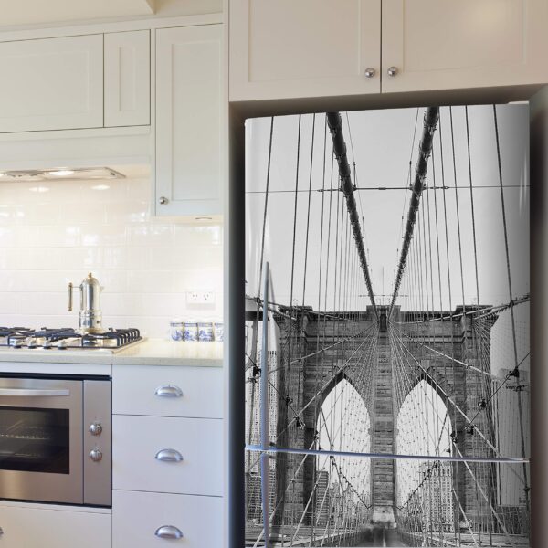 Aprint Decor Vinyl Adhésif décoratif pour réfrigérateur, spécial sans bulles, photo noir et blanc de Brooklyn Bridge, New York - Image 2