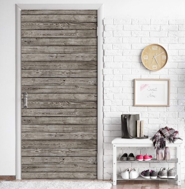 Aprint Decor Vinilo Adhesivo Decorativo para Puertas. 83cm x 204cm, Tiras Oscuras De Madera Gris Vieja